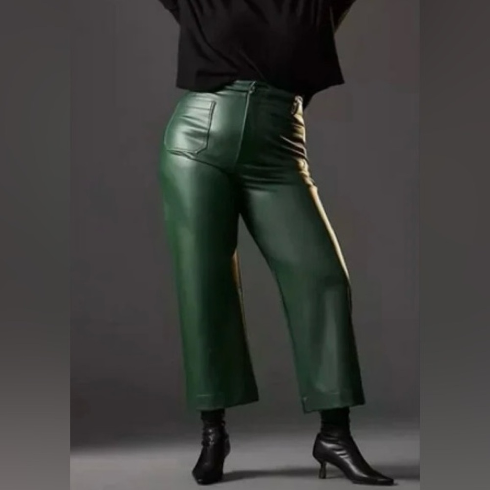 Anthropologie Maeve The Colette Cropped Pant in Dark Green Faux Leather Size 22W